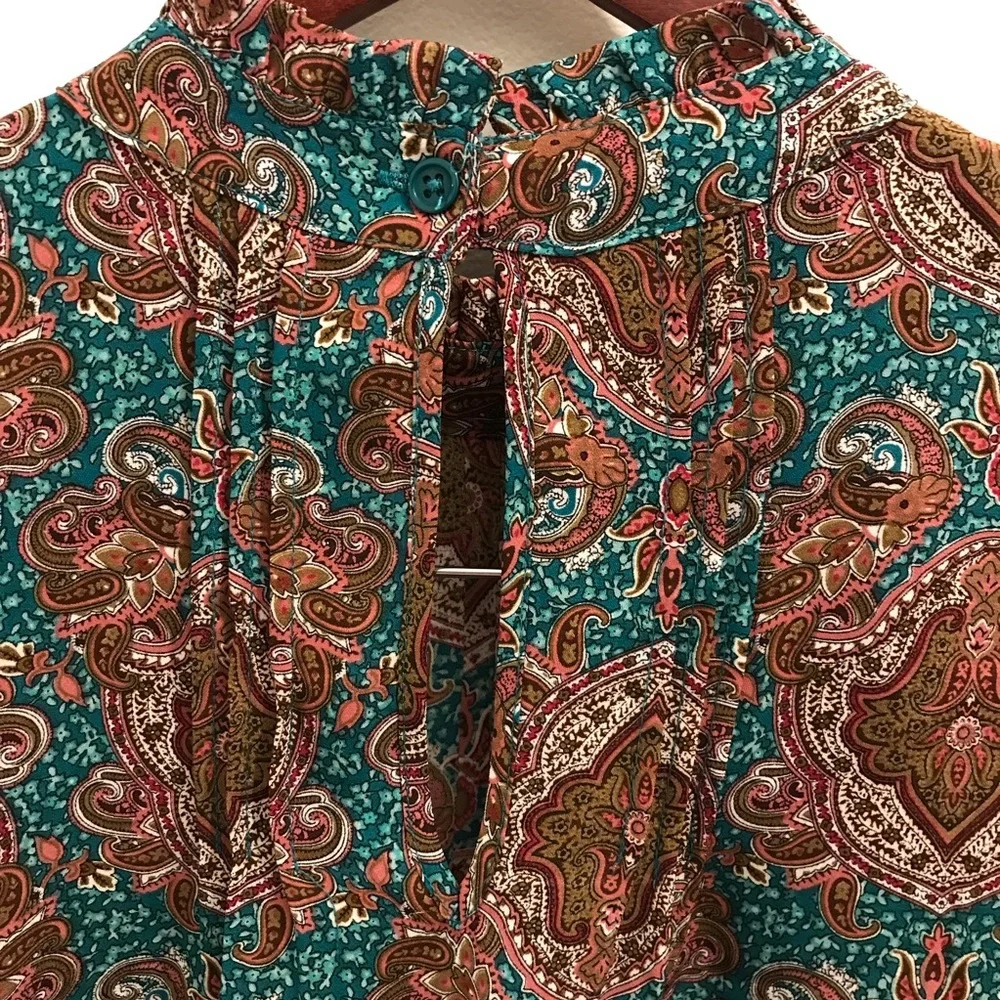 NWT Joie Paisley Long Sleeve Blouse Small XS brown teal green pink Top - Picture 6 of 12